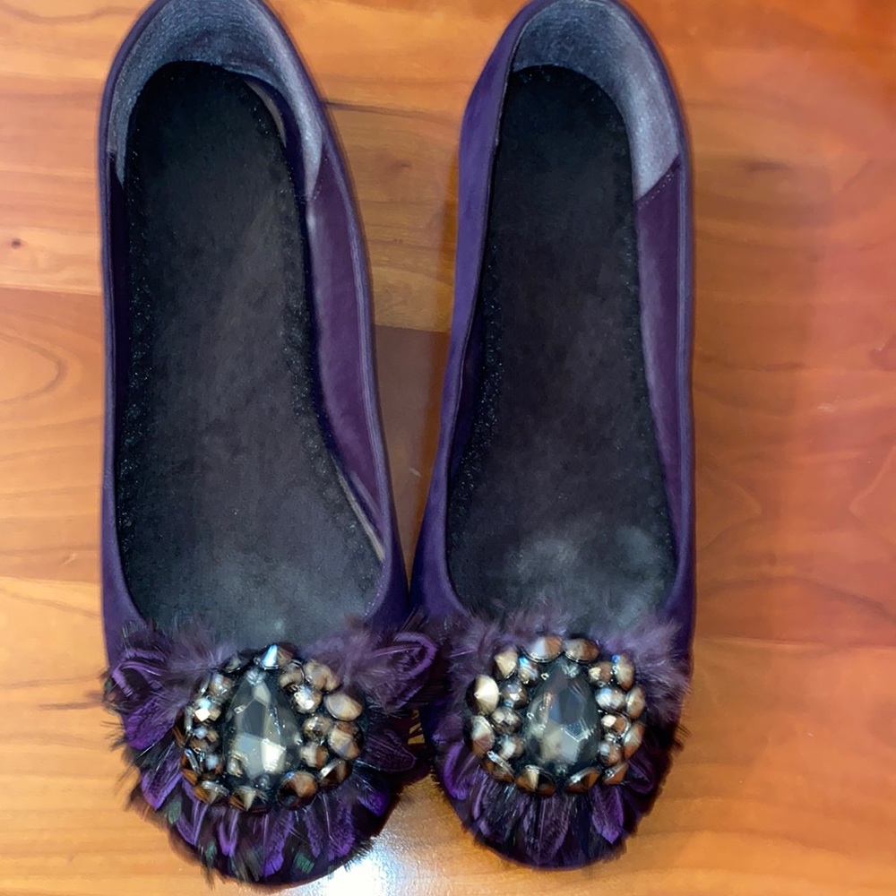 Aldo Ballet Flats Shoe Cunningham Purple Rhinestones Gem Feathers Faux Suede 8 - Picture 3 of 8